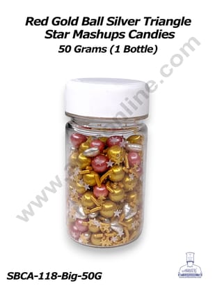 Cake Decor Sugar Candy - Red Gold Ball Silver Triangle Star Mashups Candies - 50 gm