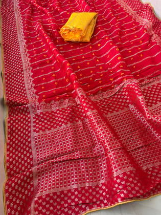 Pure munga silk fabric with beautiful Jaipuri bandej zari waiving work all over saree