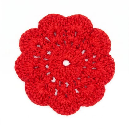RED CROCHET COASTERS – HANDMADE TABLE DECOR SET (Set of 4)