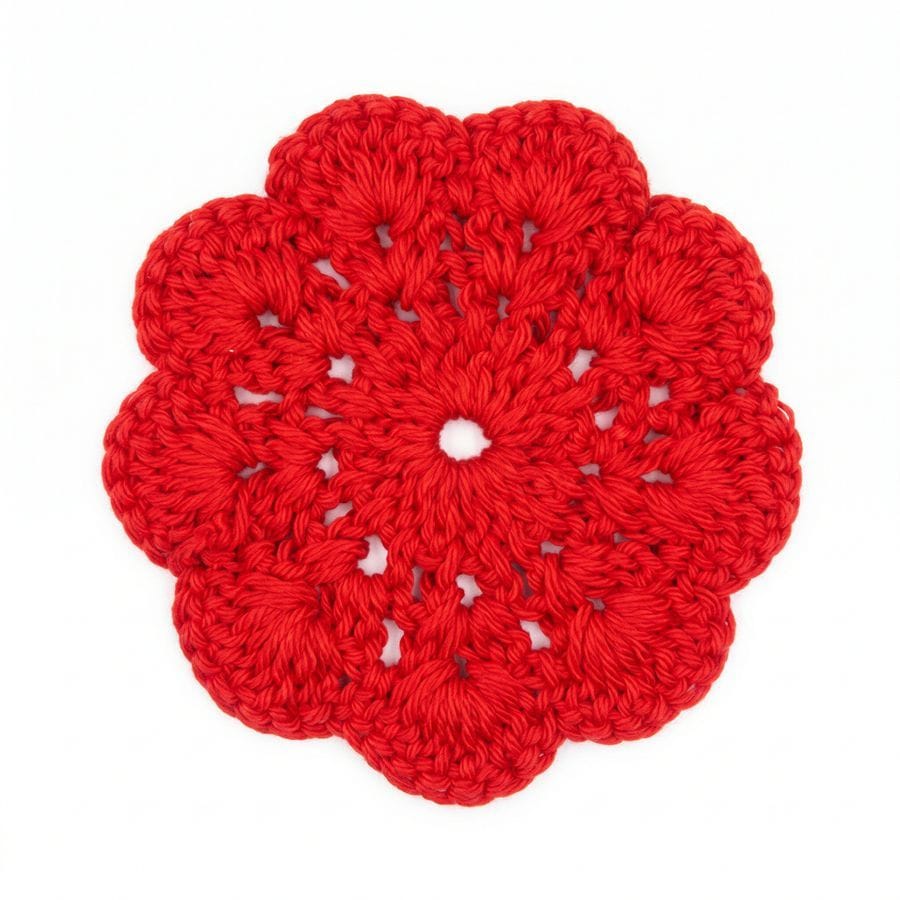 RED CROCHET COASTERS – HANDMADE TABLE DECOR SET (Set of 4)