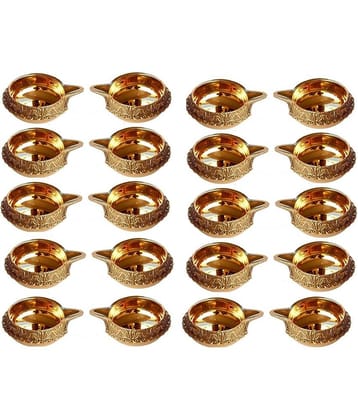 Fashion Bizz Brass Diwali Kuber Deepak On Standdiyas Table Diya Set - Pack of 20