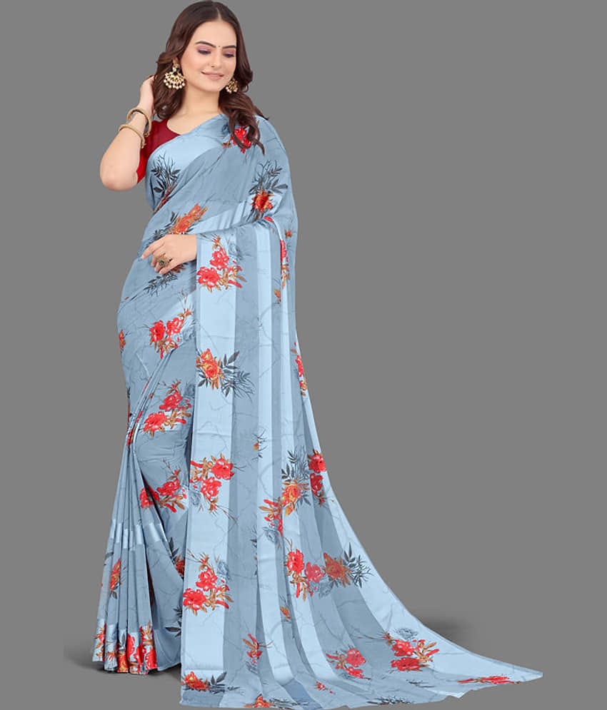 Sanjana Silks Georgette Printed Saree With Unstitched Blouse Piece ( Grey )