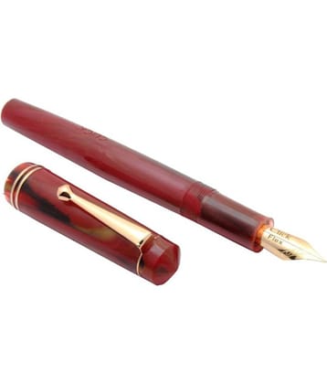 Srpc Ledos Click Aristocrat Marble Fountain Pen 3in1 Ink Filling System Flex Nib With Golden Trims - Red