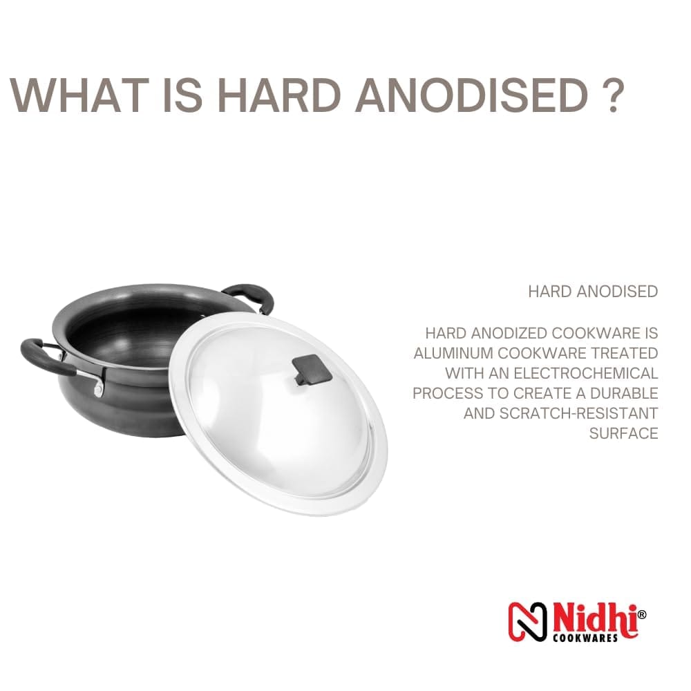 Nidhi Hard ANODISED Handi with SS LID I 3.6 LTR I 3MM (Non-Toxic, Non Reactive/Black) Thickness