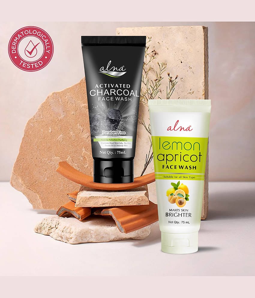 ALNA Charcoal Face Wash with Lemon Apricot Face Wash 75ml Each , Pack of 2