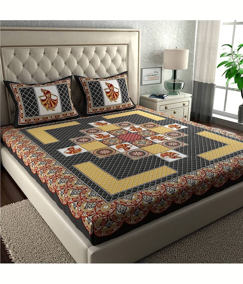 ABHACLOTHO Cotton 1 Double Bedsheet with 2 Pillow Covers ( Multicolor )