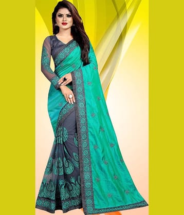 Gullak Net Woven Saree With Unstitched Blouse Piece ( Green )