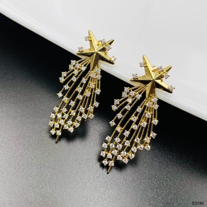 Star Filigree Cubic Zirconia 18K Gold Anti Tarnish Dangler Earring For Women-Silver