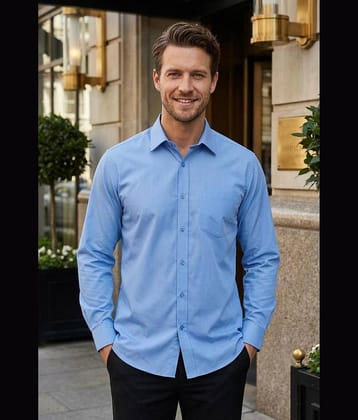 ANAND. Cotton Blend Regular Fit Solids Full Sleeves Men's Casual Shirt - Light Blue ( Pack of 1 )