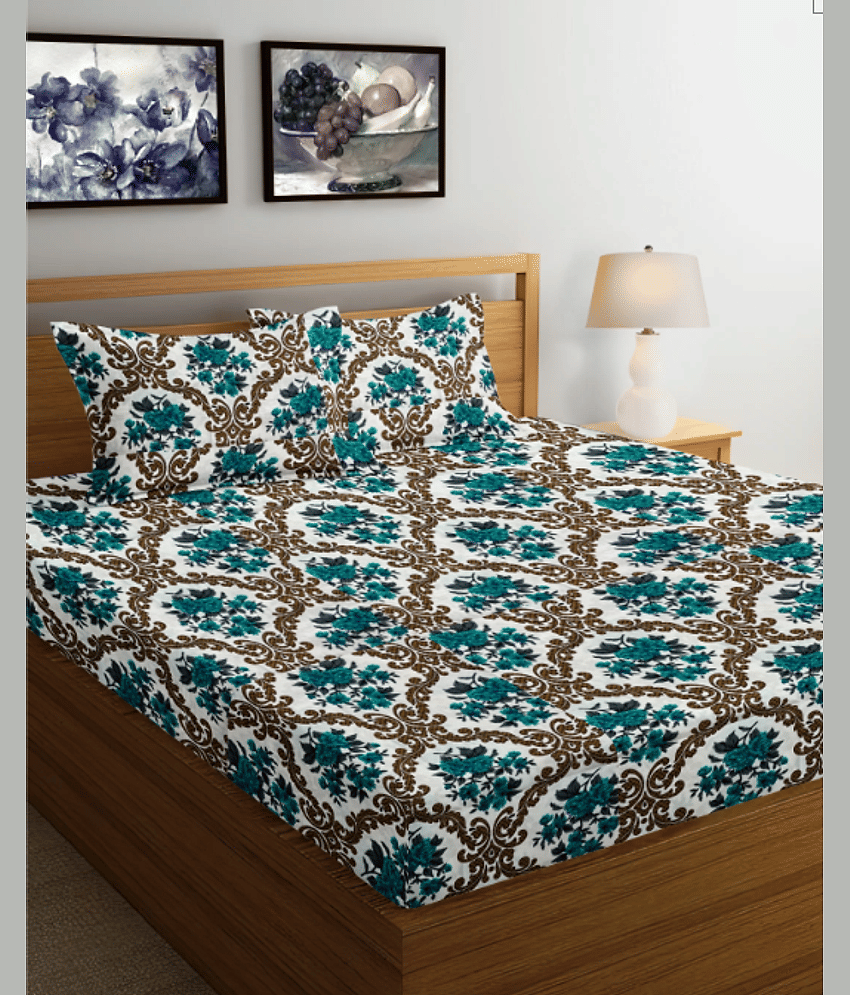 Finesse Decor Blue Poly Cotton 1 Single Bedsheet with 2 Pillow Covers ( 177.8 cm x 254 cm )