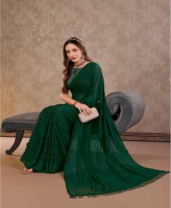 Women's Chiffon Fabric Line Saree with Unstitched Blouse (Green, 5-6 Mtrs)