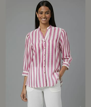 QuaClo Women Striped Cotton Blend Shirt ( Pink )