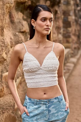 KNITTED LACE BRALETTE-XXS / White
