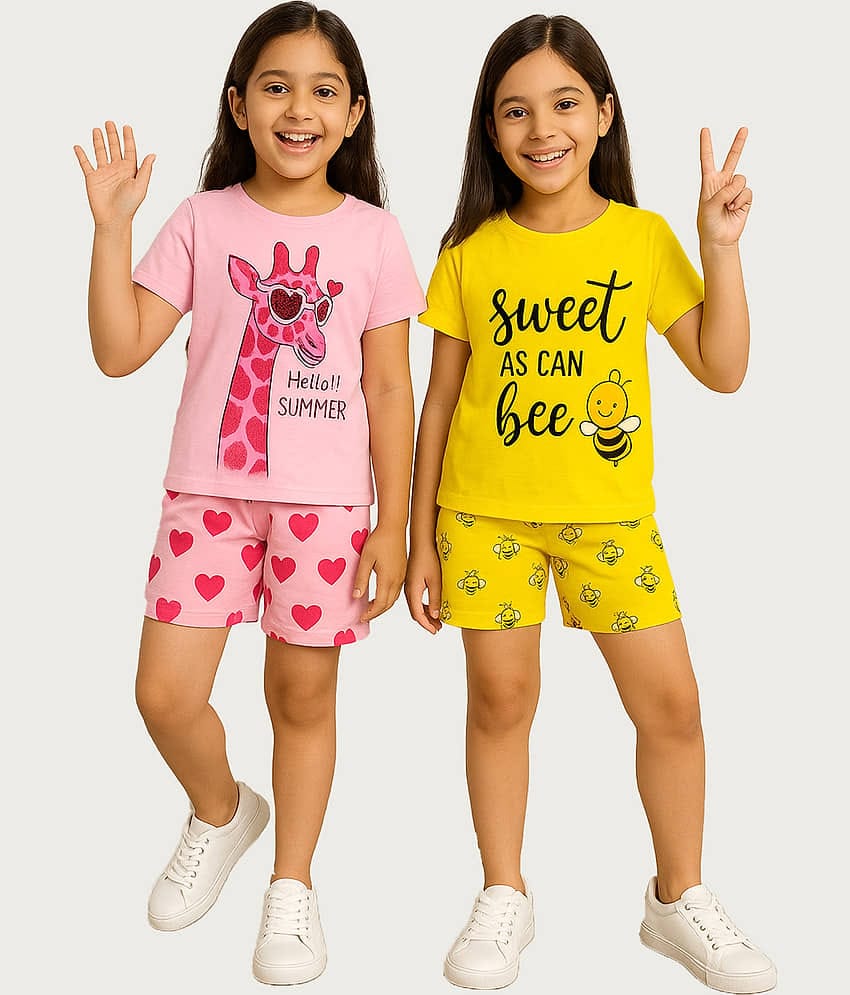 Kuchipoo Pack of 2 Girls Cotton Blend T-shirt & Shorts ( Multicolor 12 )