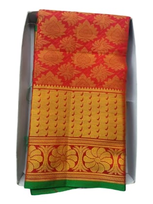 Red and Gold Woven Silk Saree with Blouse