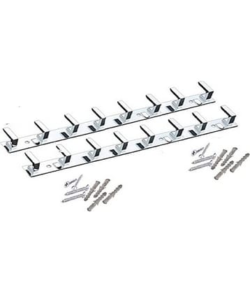 OJASS Stainless Steel & Aluminium Premium Heavy Quality - 8 PIN L Save Cloth Hanger Bathroom Wall Door Hooks with 8 Screw and 8 Grip (Pack of 2 pcs) LHS08SSL2