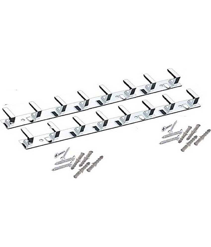 OJASS Stainless Steel & Aluminium Premium Heavy Quality - 8 PIN L Save Cloth Hanger Bathroom Wall Door Hooks with 8 Screw and 8 Grip (Pack of 2 pcs) LHS08SSL2