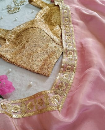 Presenting you most beautiful soft gold crush Saree With embroidery sequence blouse-M
