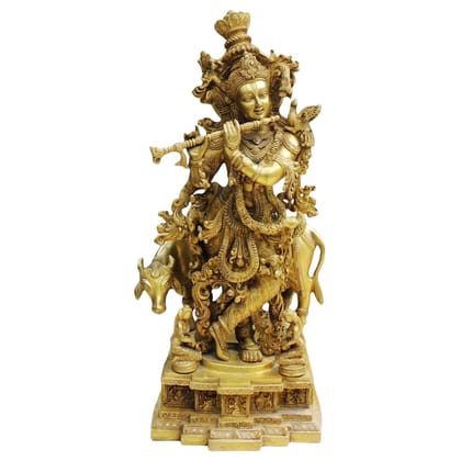 Brass Showpiece Cow With Krishna God Idol Statue (BSMAS300)