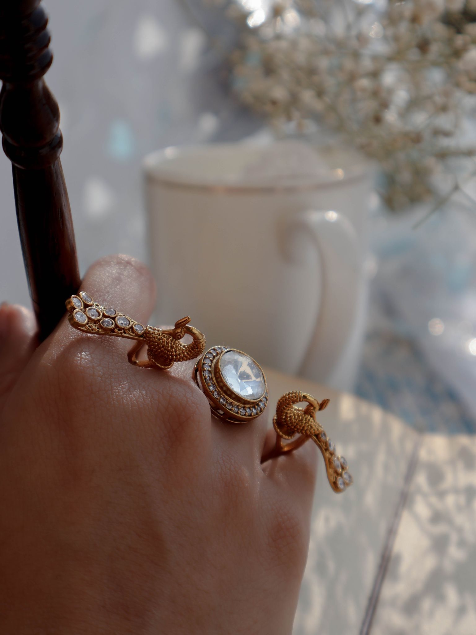 Pankhuri Peacock Polki Ring-Gold