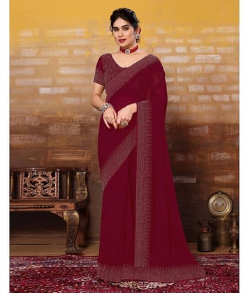 Satrani Georgette Embellished Saree With Unstitched Blouse Piece ( Maroon )