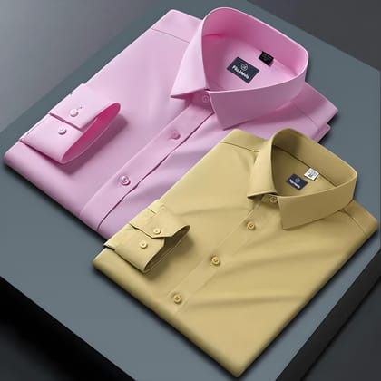 Combo of 2 Formal shirts Light Pink & Yellow Colour-S