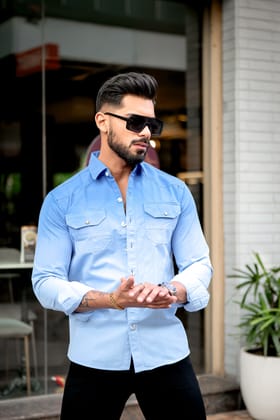 Blue Double Shade Cotton RFD Designer Shirt Blue Double Shade Cotton RFD Designer Shirt
