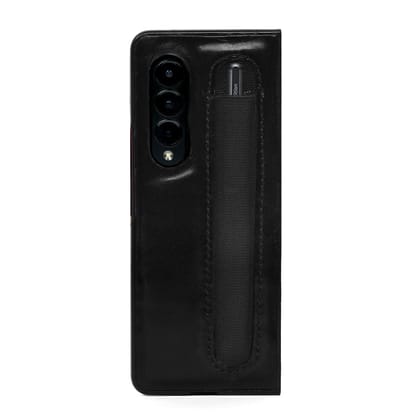 Samsung Galaxy Mobile Cover with Pen Holder in Black Genuine Leather-Fold 4