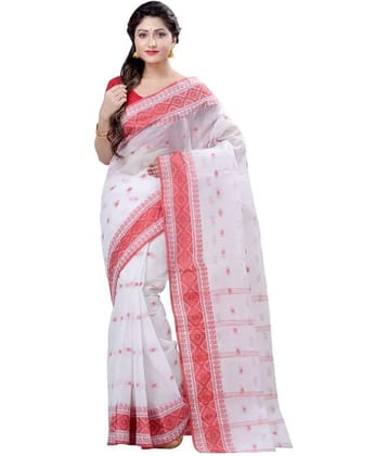 Desh Bidesh Bengal cotton Printed Saree Without Blouse Piece ( Red,White )