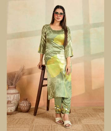 Women Basket Women Rayon Printed Straight Kurti With Pants ( Green )