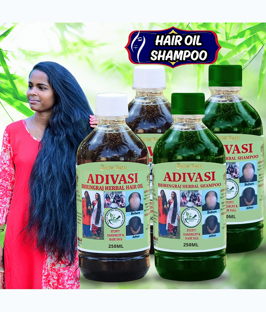 Adivasi Bhringraj Natural Hair Growth Herbal Hair Oil and Shampoo Combo(250 ml)Pack Of 4