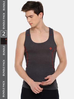 Men's Assorted Pack of 2 Solid Combed Cotton Racerback Styled Gym Vest