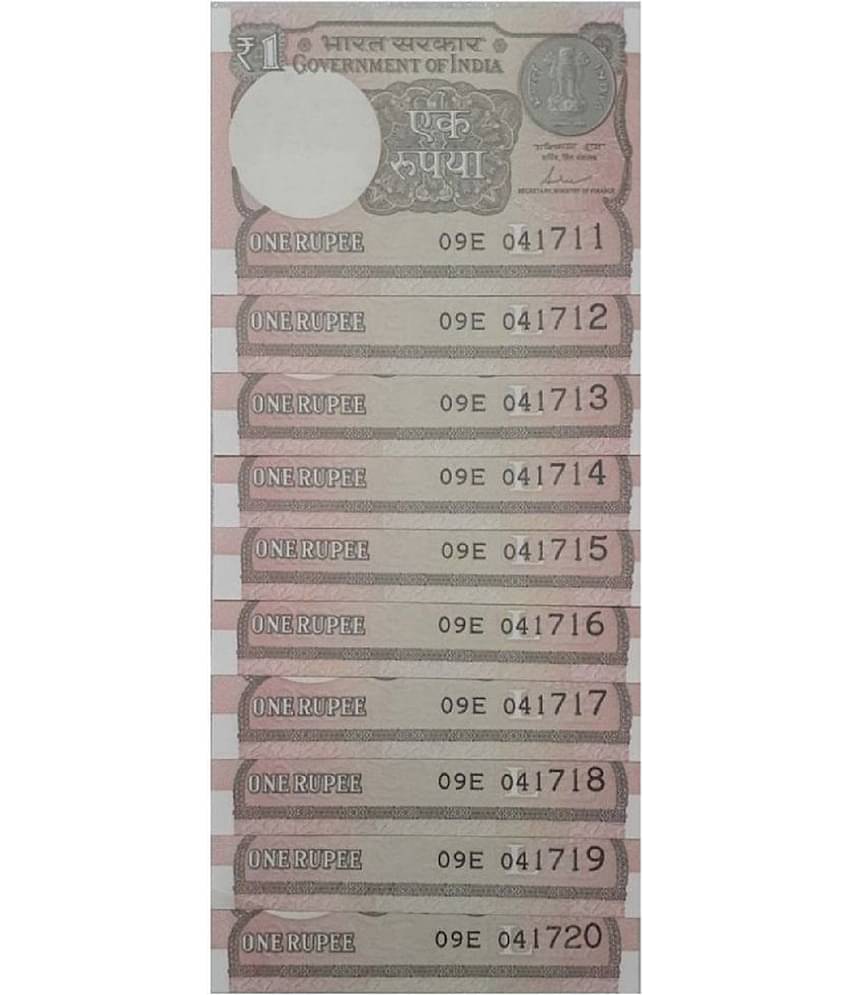 Hop n Shop - India 1 Rupee Lot of 10 in Serial UNC 10 Paper currency & Bank notes