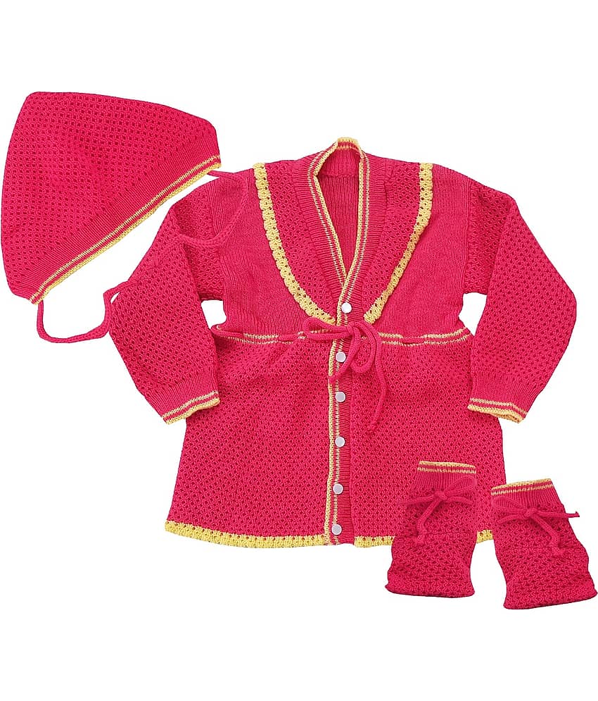 LITTLE PANDA Single Baby Girls Woollen Cardigans ( Red )
