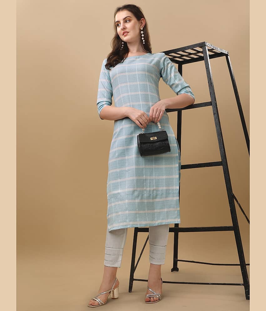 TRAHIMAM Cotton Striped Kurti With Pants Women's Stitched Salwar Suit - Blue ( Pack of 1 )