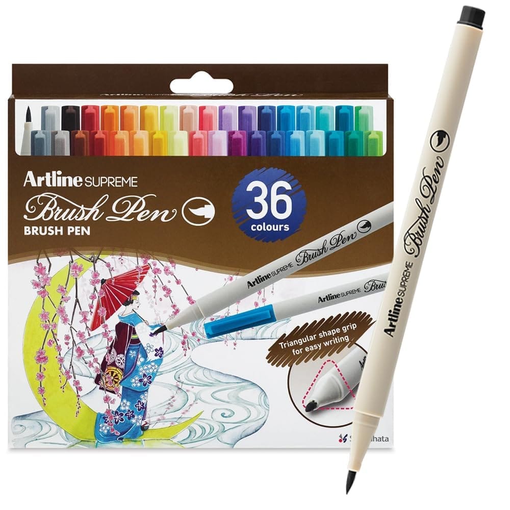 Artline Supreme Brush Pen Pack of 36 | Ideal for Drawing and Colouring | For Creating Artwork, Illustrations, Hand Lettering, And More