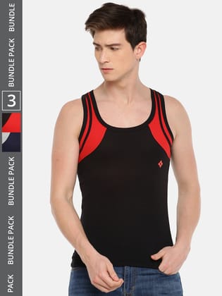 Men's Assorted Pack of 3 Solid Combed Cotton Racerback Styled Gym Vest Men's Assorted Pack of 3 Solid Combed Cotton Racerback Styled Gym Vest