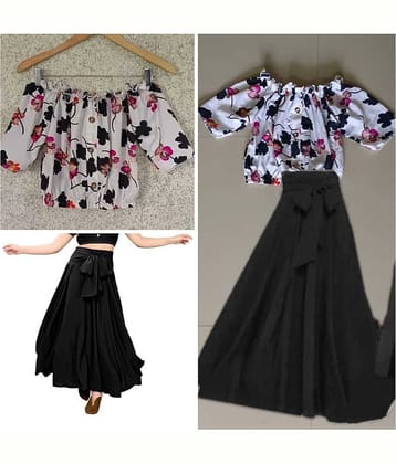 KAHARA Women Printed Top With Skirt Co-Ord Set ( Black )