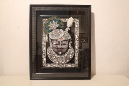 Painting Framed Shree Nath Mukh Embedded Stone 12X16"