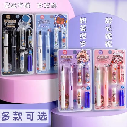 New Stylish Erasable Fountain Pen with Replaceable Ink Set For School Student (Random color)-Space
