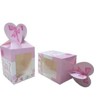 PRANSUNITA Foldable Gift Packaging Paper Boxes, Pink Baby Shower Print – Used for Chocolate, Cake, Confectionery, Return Gifts Packing - 10 Pcs- Baby Pink