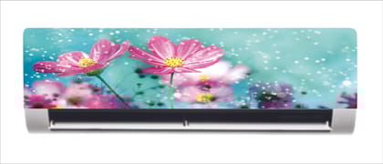 DreamKraft Decorative Pink Flowers with Snoe Fall Blur Background AC Sticker (Multicolor PVC Vinyl, 30cm X 91cm)