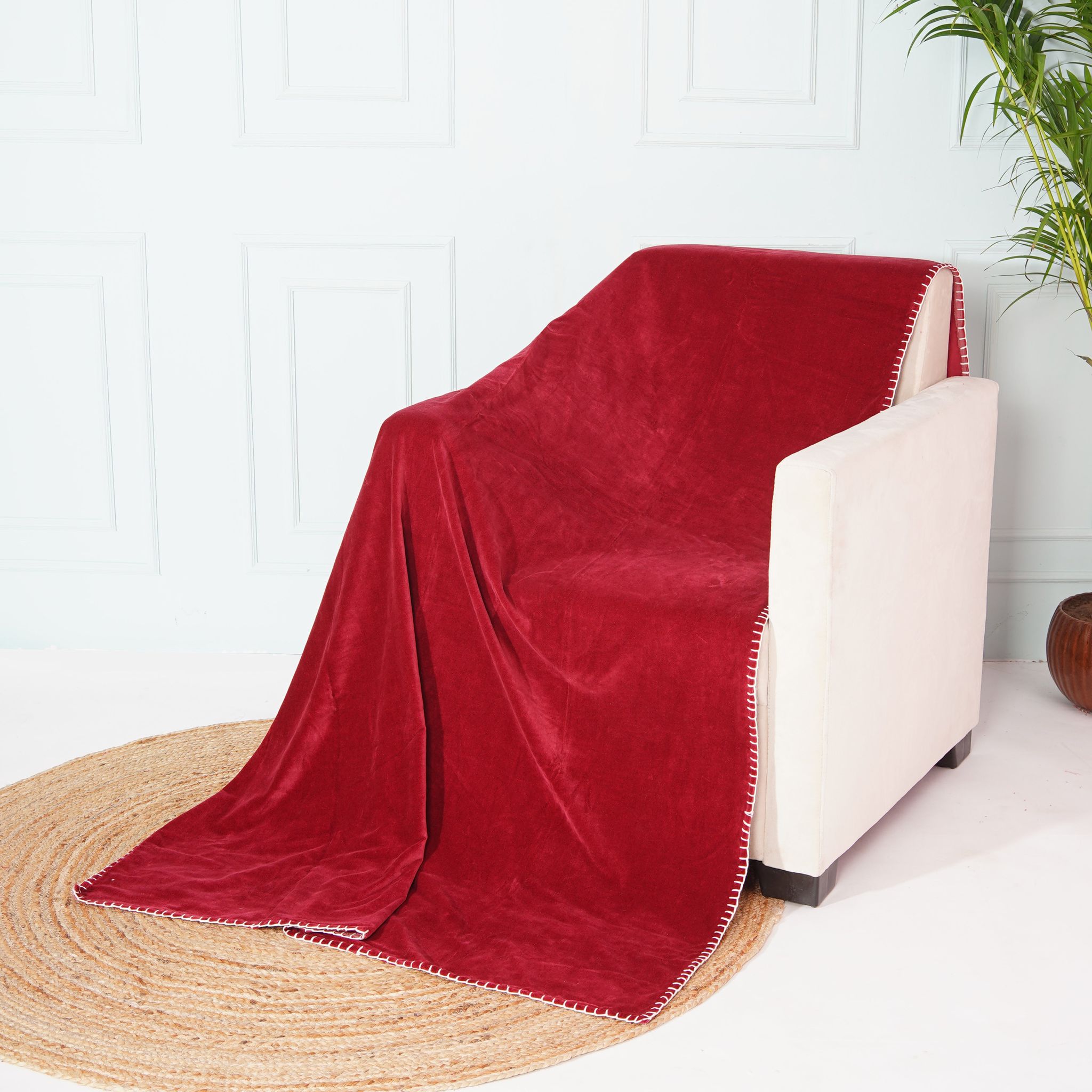 Velvet Sofa throw- Maroon