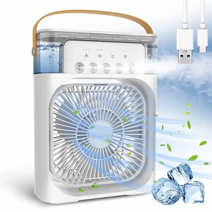 Portable 4-in-1 Mini Air Cooler Fan – USB Powered Personal Cooling with Humidifier, Mist Spray & Night Light – Ideal for Home, Desk, or Travel-White