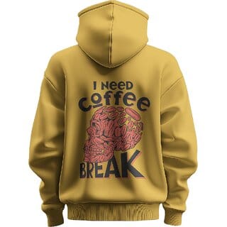 BULL CLOTHING I Need Coffee Break Graphic Mustard Hoodie  280 GSM Fleece for Ultimate Comfort and Durability (L)