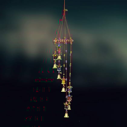 DreamKraft Kalash Design Round Jhoomar Wood Wind Chime (77 cm, Multicolor)