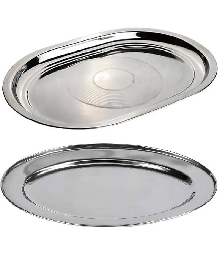 Dynore Serving Tray Plain Stainless Steel Serving Tray 200 ml Silver ( Set of 2 )