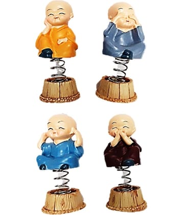 AFTERSTITCH Spring baby buddha monk set of 4 idol statue for home car deshboard showpiece 9 cm