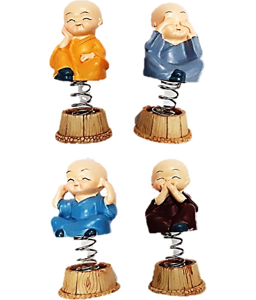 AFTERSTITCH Spring baby buddha monk set of 4 idol statue for home car deshboard showpiece 9 cm