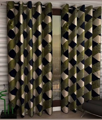 N2C Home Floral Semi-Transparent Eyelet Curtain 5 ft ( Pack of 2 ) - Green